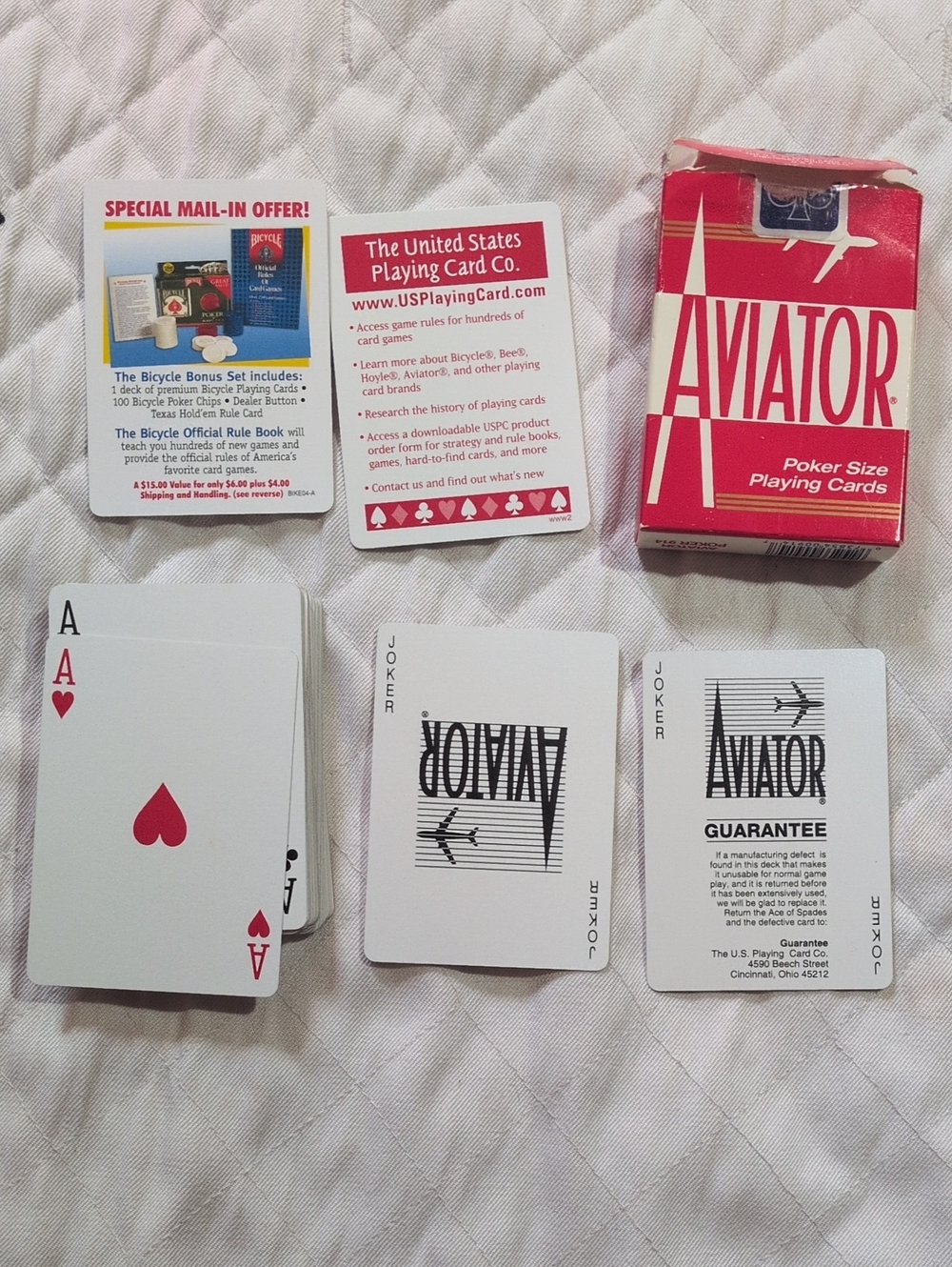 Aviator Poker Size Playing Cards Complete Both Jokers USPC Classic Collectible